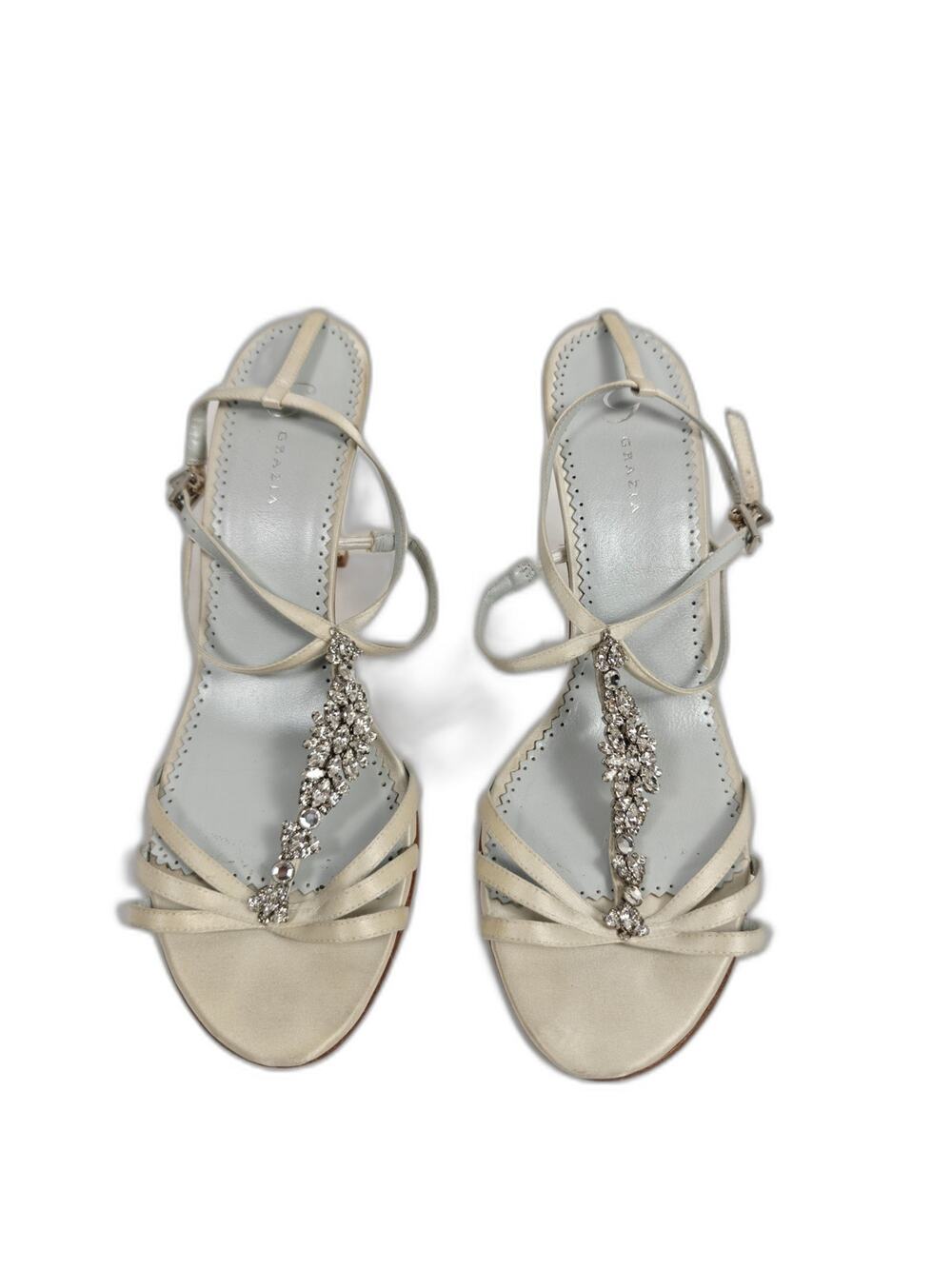 Women Grazia Rhinestone Heeled Sandals Ivory Size 9.5B